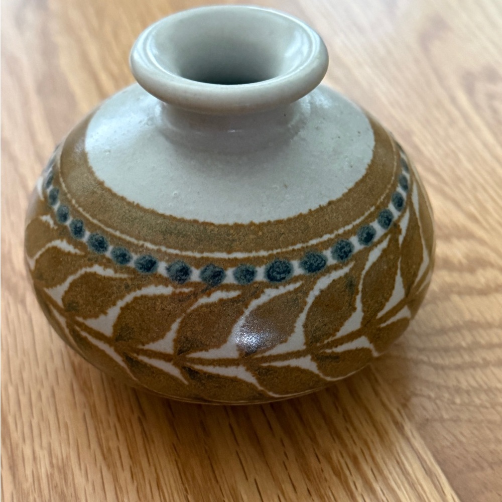 Handcrafted Ceramic Bud Vase in White and Mustard